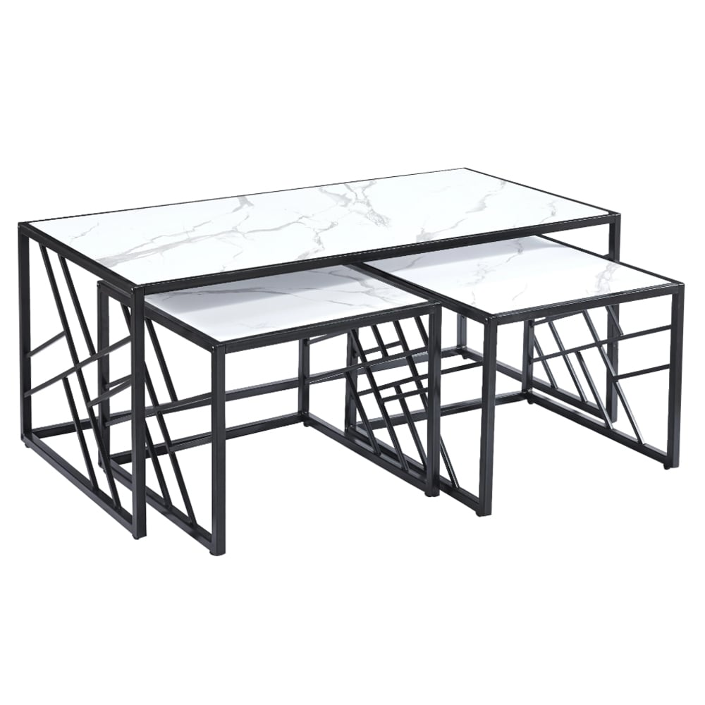 Read more about Ovid gloss white marble effect nesting coffee tables with black frame