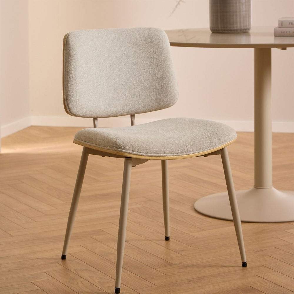 Owasso Beige Fabric Dining Chairs With Wooden Frame In Pair