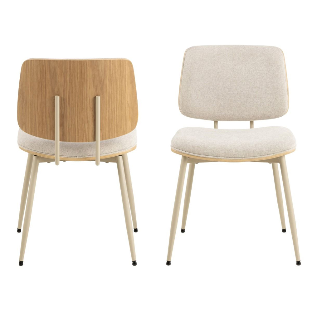 Owasso Beige Fabric Dining Chairs With Wooden Frame In Pair
