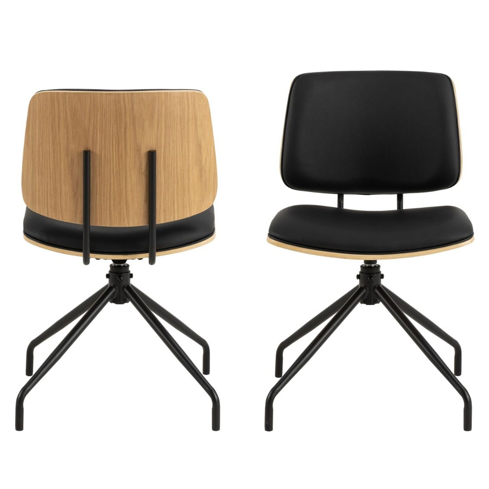 Owasso Matt Black Leather Dining Chairs With Wooden Frame In Pair