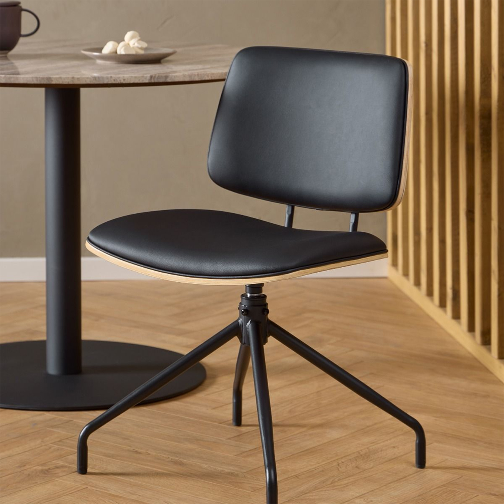 Owasso Matt Black Leather Dining Chairs With Wooden Frame In Pair