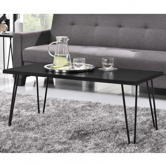 Ojai Wooden Coffee Table With Black Legs In Black Oak