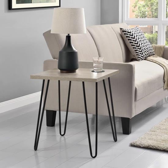Ojai Wooden Side Table With Black Legs In Rustic Oak