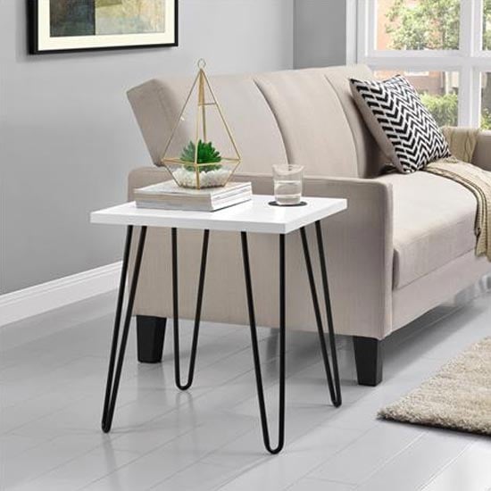 Ojai Wooden Side Table With Black Legs In White