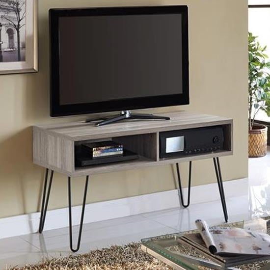 Product photograph of Owes Wooden Tv Stand In Distressed Grey Oak from Furniture in Fashion