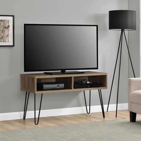 Ojai Wooden TV Stand With Black Legs In Florence Walnut
