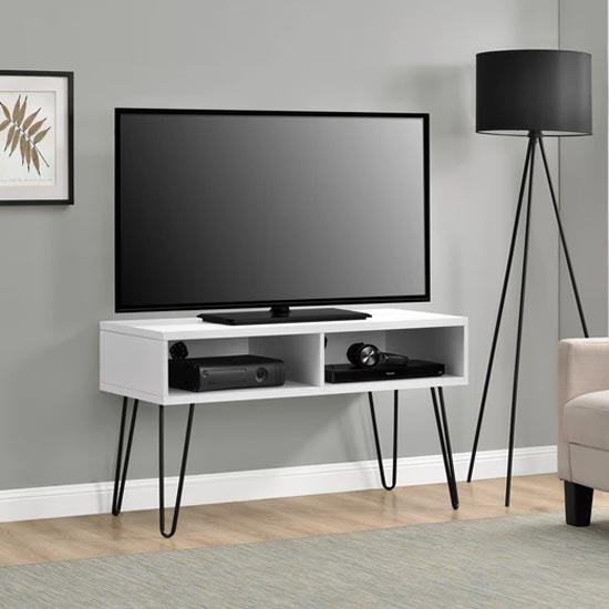 Ojai Wooden TV Stand With Black Legs In White