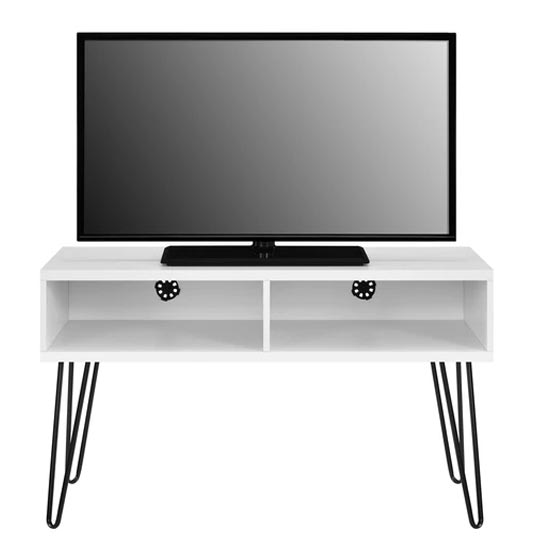 Ojai Wooden TV Stand With Black Legs In White