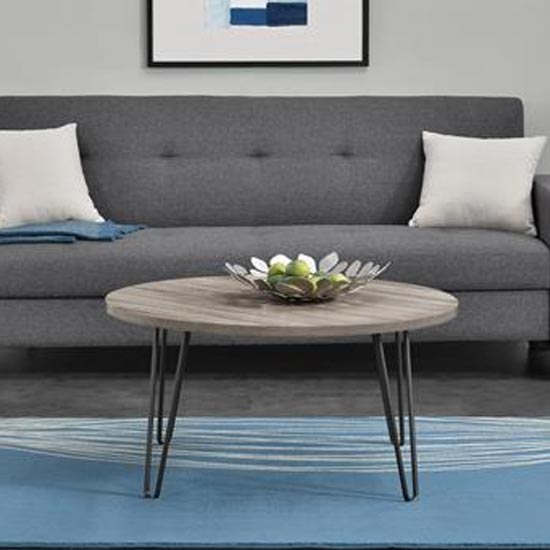 Owen Wooden Round Coffee Table In Distressed Grey Oak ...