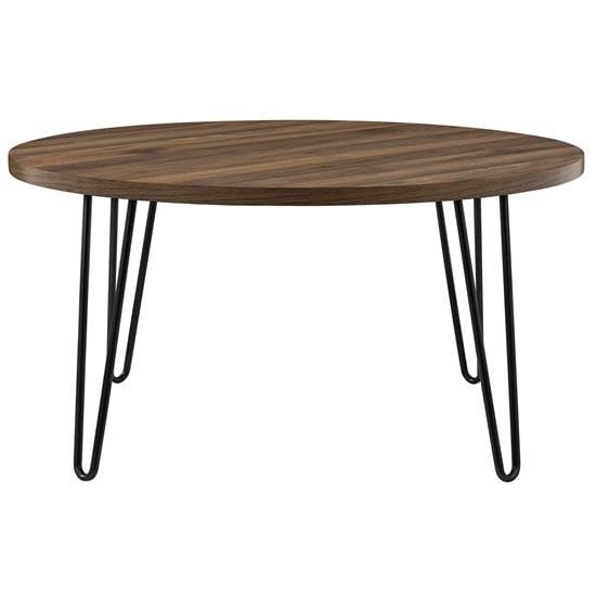 Ojai Wooden Round Coffee Table With Black Legs In Florence Walnut