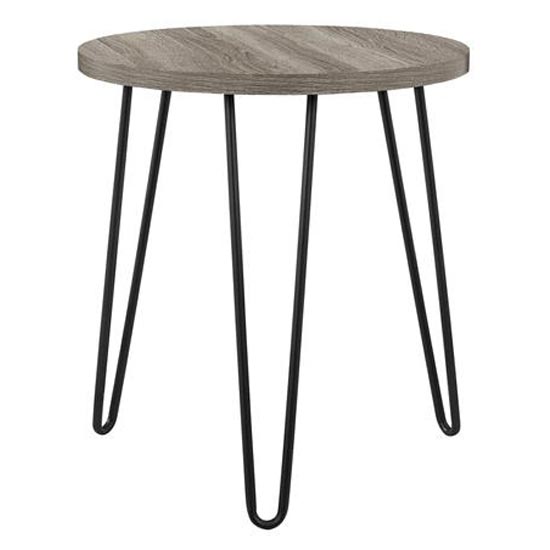 Ojai Wooden Round Side Table With Black Legs In Grey Oak