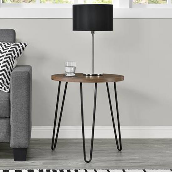 Ojai Wooden Round Side Table With Black Legs In Florence Walnut