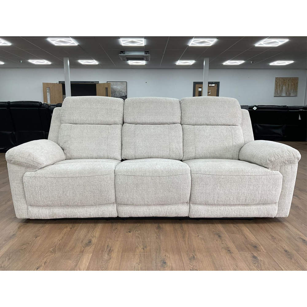 Owenton Fabric Electric Recliner 3 Seater Sofa In Beige