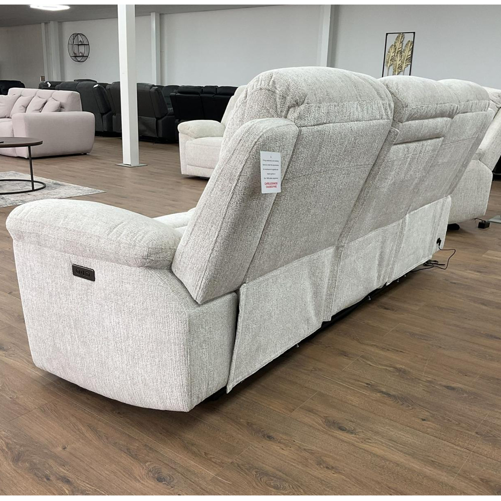 Owenton Fabric Electric Recliner 3 Seater Sofa In Beige