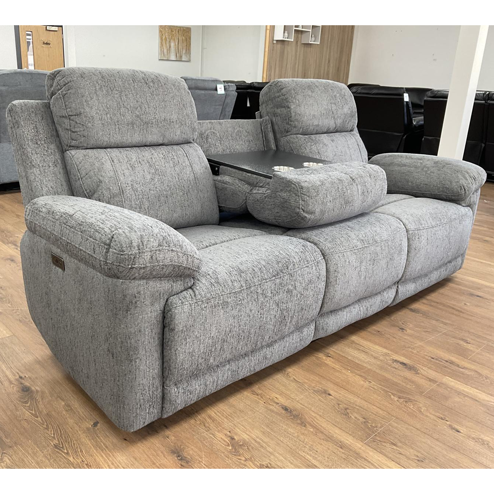 Owenton Fabric Electric Recliner 3 Seater Sofa In Grey