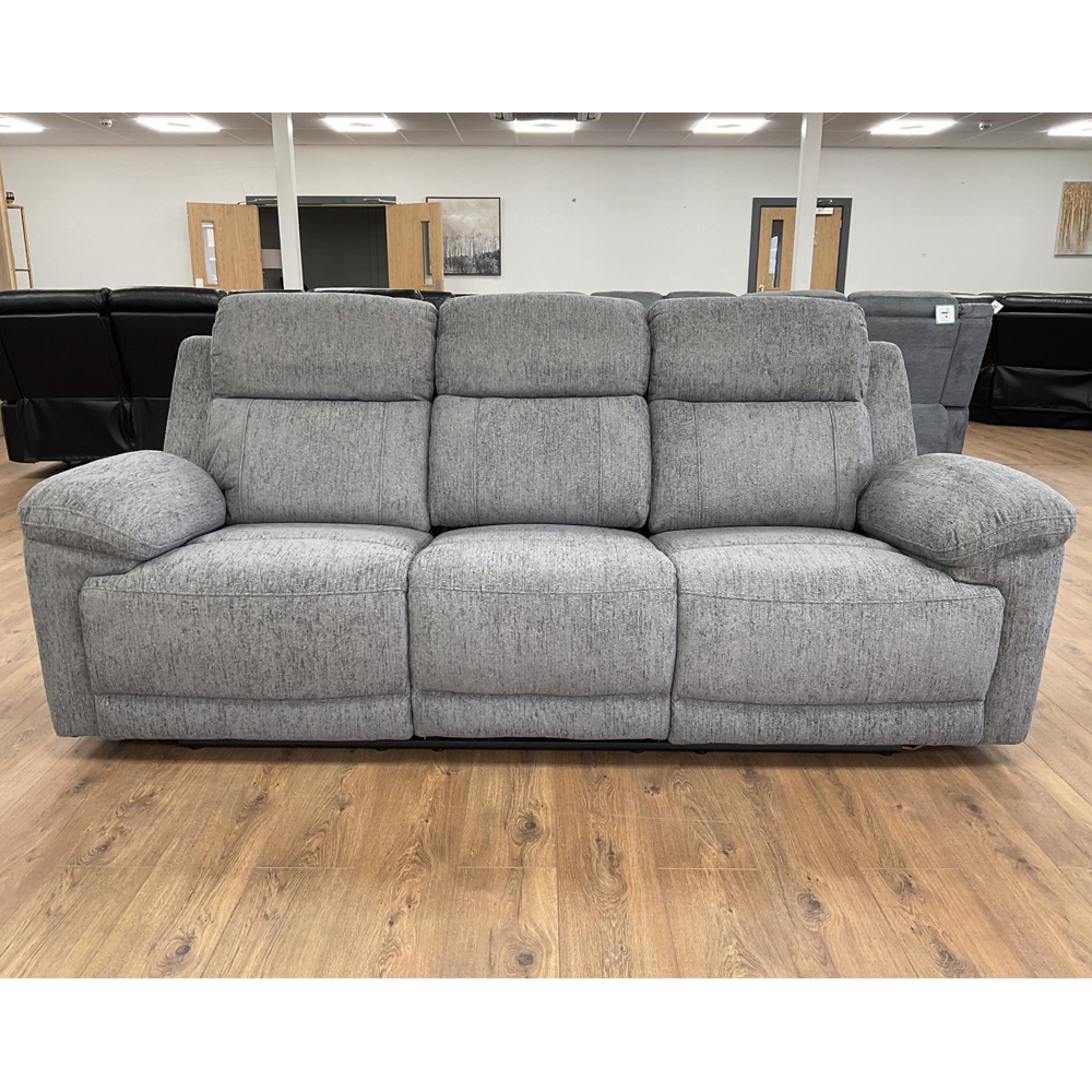 Owenton Fabric Electric Recliner 3 Seater Sofa In Grey