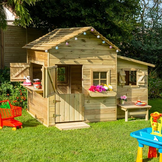 Oxer Wooden Club House Kids Playhouse In Natural Timber_2