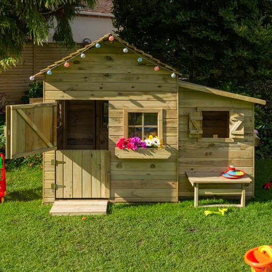 Oxer Wooden Club House Kids Playhouse In Natural Timber_3