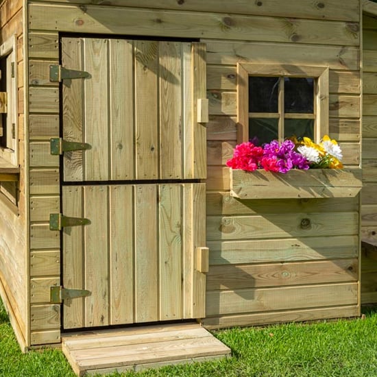 Oxer Wooden Club House Kids Playhouse In Natural Timber_5