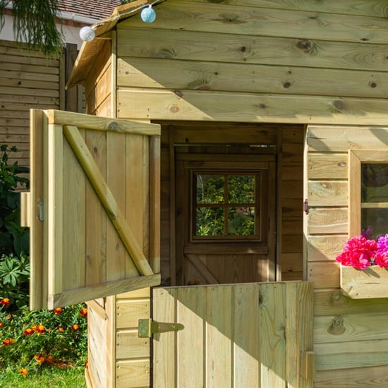 Oxer Wooden Club House Kids Playhouse In Natural Timber_6