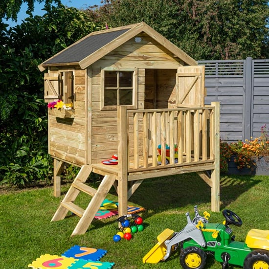 Product photograph of Oxer Wooden Cozy Cottage Kids Playhouse In Natural Timber from Furniture in Fashion