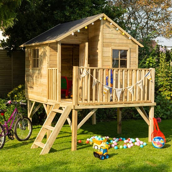 Oxer Wooden Highview Hideaway Kids Playhouse In Natural Timber