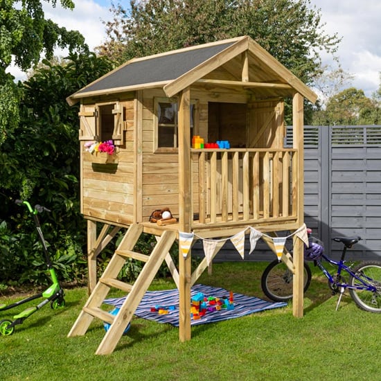 Oxer Wooden Lookout Kids Playhouse In Natural Timber