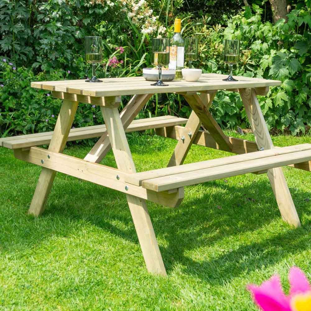 Oxer Wooden Garden Picnic Table 1.2m In Natural