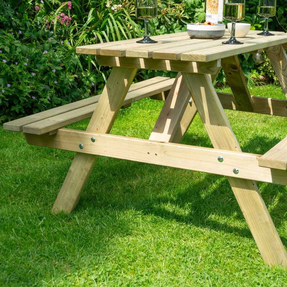 Oxer Wooden Garden Picnic Table 1.2m In Natural