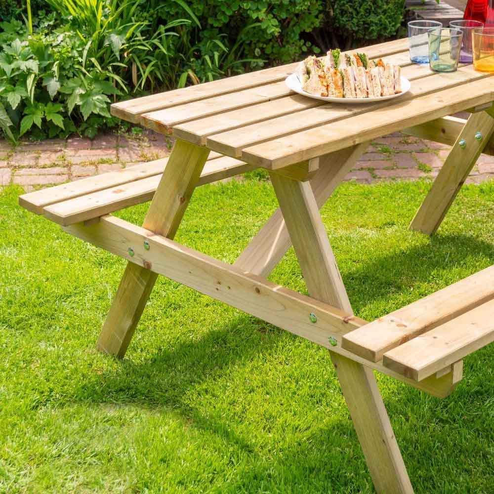 Oxer Wooden Garden Picnic Table 1.8m In Natural