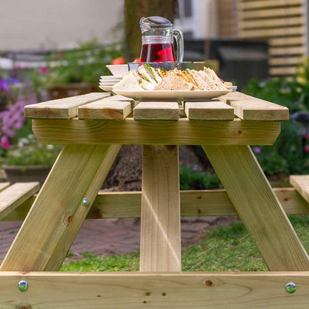 Oxer Wooden Garden Picnic Table 1.8m In Natural