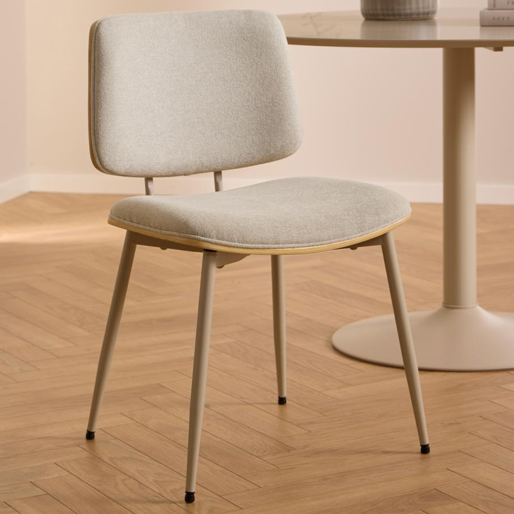 Oxford Beige Oak Fabric Dining Chairs In Pair