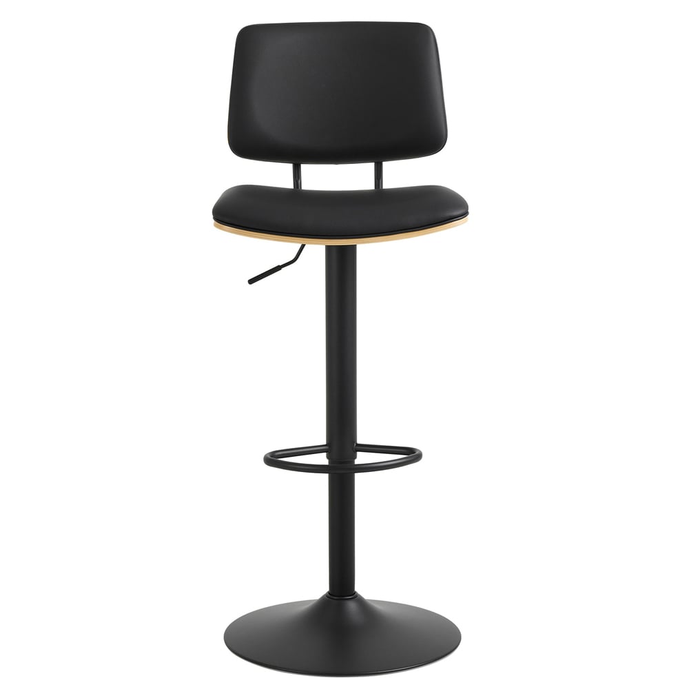 Oxford Black Oak PU Leather Bar Stools With Steel Base In Pair