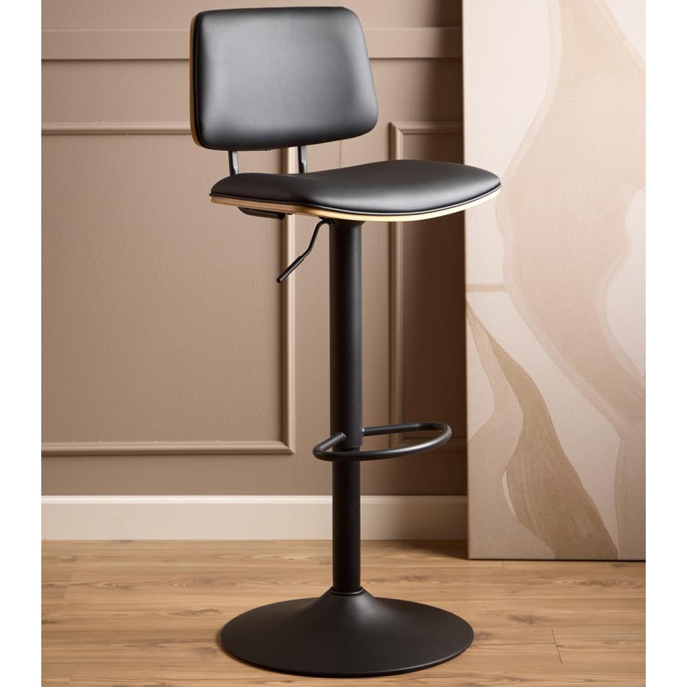 Oxford Black Oak PU Leather Bar Stools With Steel Base In Pair