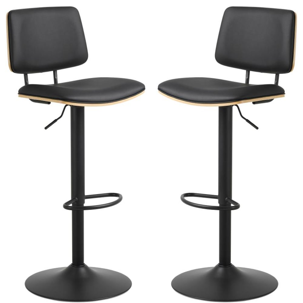 Oxford Black Oak PU Leather Bar Stools With Steel Base In Pair