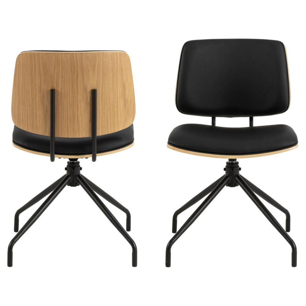 Oxford Black Oak PU Leather Dining Chairs In Pair