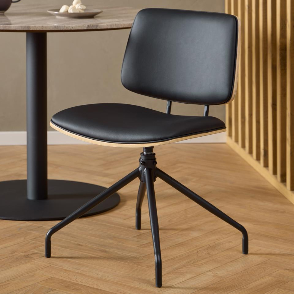 Oxford Black Oak PU Leather Dining Chairs In Pair