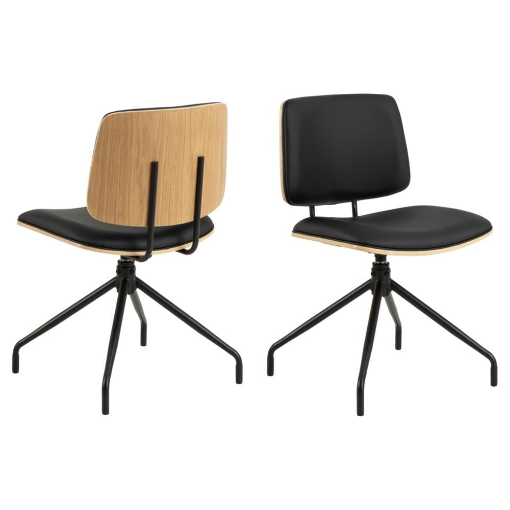 Oxford Black Oak PU Leather Dining Chairs In Pair