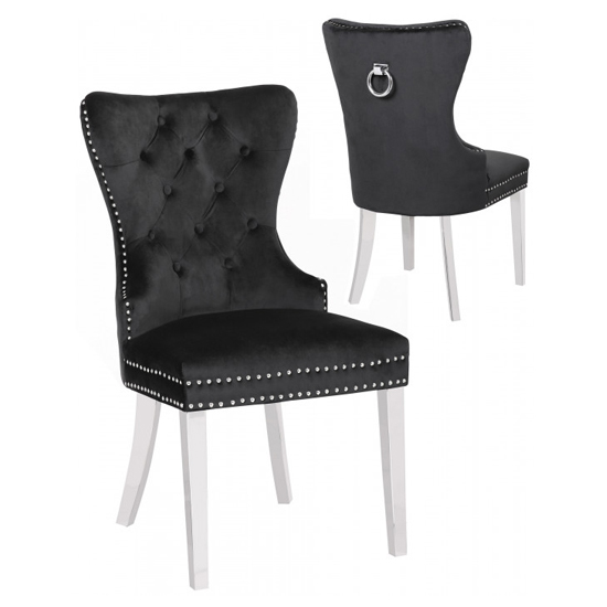 Oxford Black Velvet Dining Chairs In Pair FiF