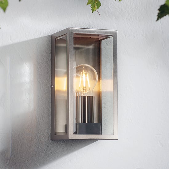 Product photograph of Oxford Clear Glass Panels Wall Light In Brushed Stainless Steel from Furniture in Fashion