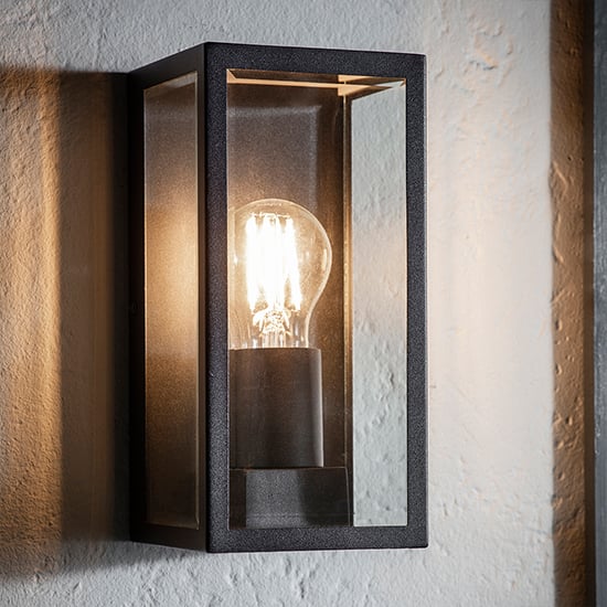 Product photograph of Oxford Clear Glass Panels Wall Light In Matt Black from Furniture in Fashion