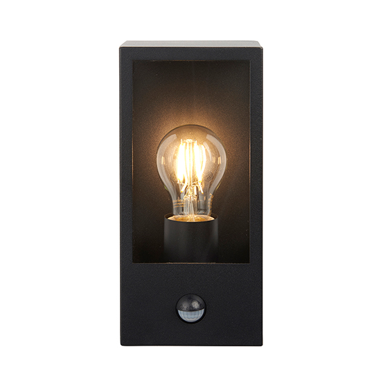 Oxford PIR Clear Glass Panels Wall Light In Matt Black