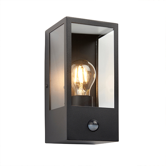 Oxford PIR Clear Glass Panels Wall Light In Matt Black