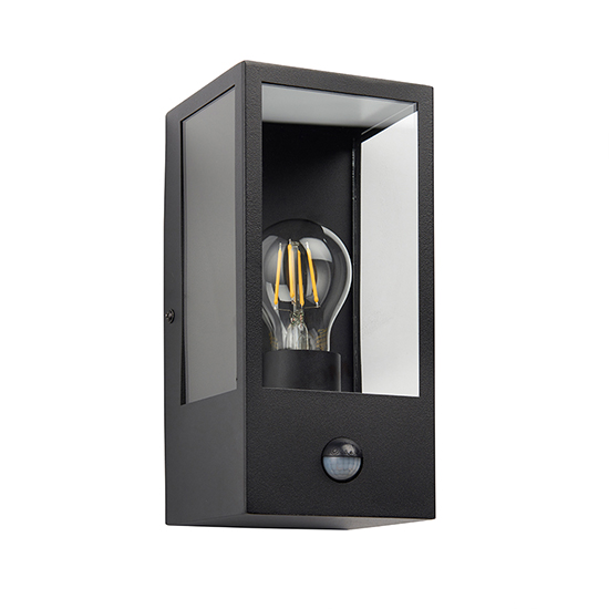 Oxford PIR Clear Glass Panels Wall Light In Matt Black