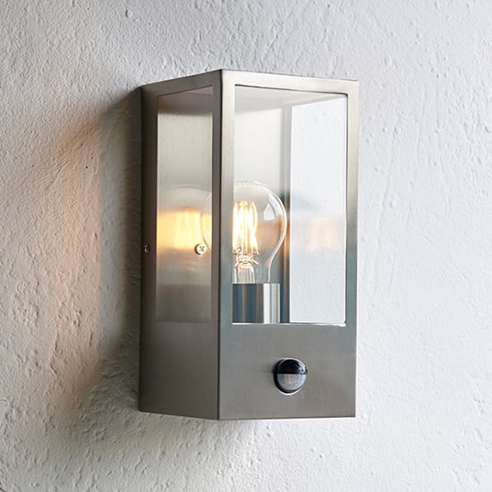 Read more about Oxford pir clear glass panels wall light in stainless steel