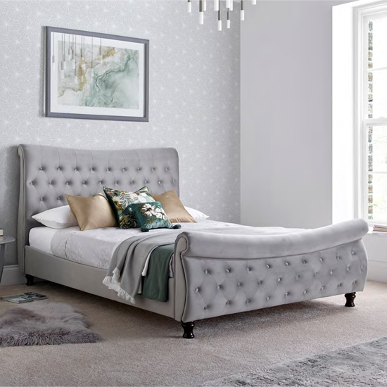 Product photograph of Orem Velvet Chesterfield Sleigh Double Bed In Grey from Furniture in Fashion