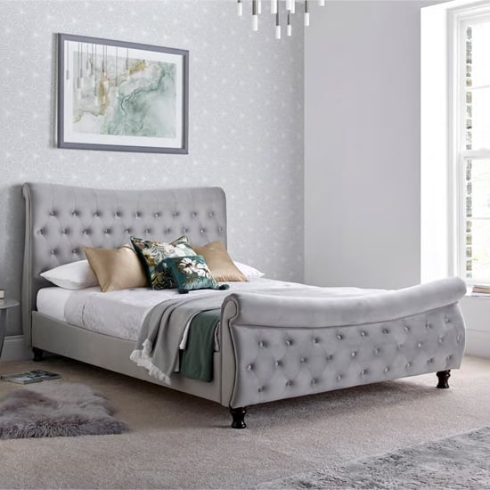 Read more about Orem velvet chesterfield sleigh king size bed in grey