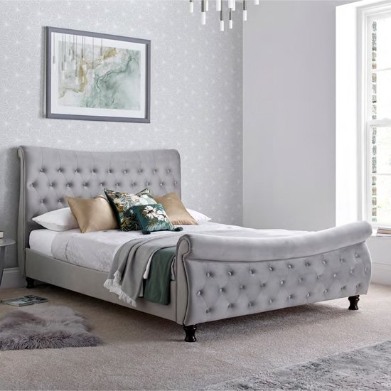 Read more about Orem velvet chesterfield sleigh super king size bed in grey