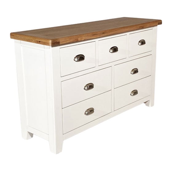 Photo of Oxford wide chest of drawers in white and oak with 7 drawers