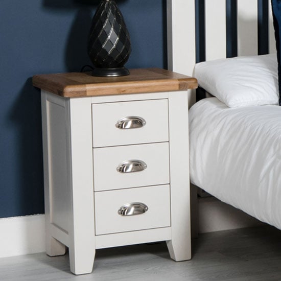 Photo of Oxford wooden bedside cabinet in white and oak with 3 drawers